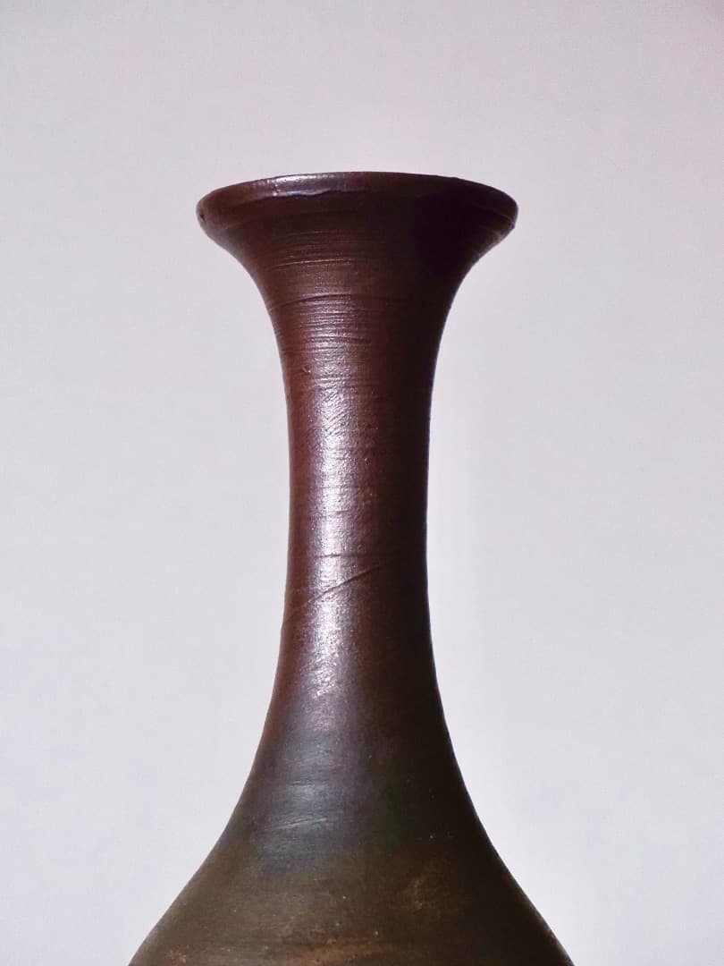 備前焼　花瓶　鶴首　一輪挿し　古備前　陶磁工芸　華道具　Q2411