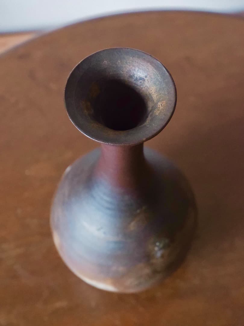 備前焼　花瓶　鶴首　一輪挿し　古備前　陶磁工芸　華道具　Q2411