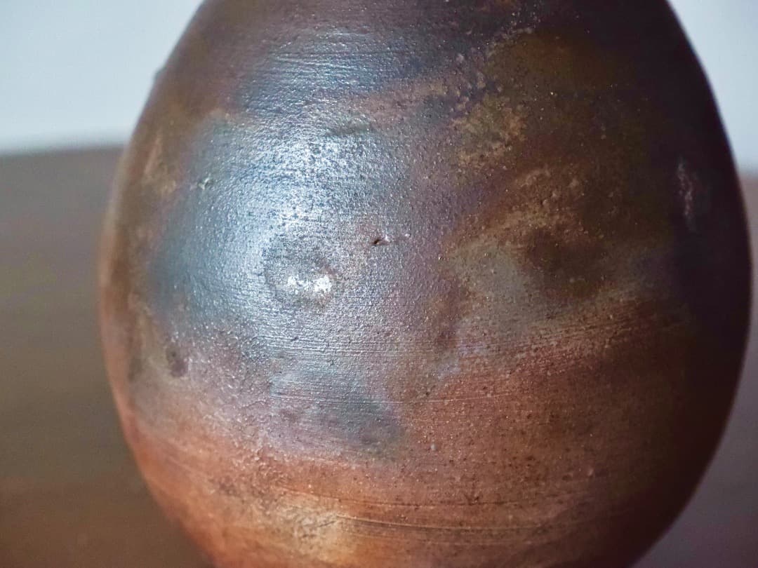 備前焼　花瓶　鶴首　一輪挿し　古備前　陶磁工芸　華道具　Q2411