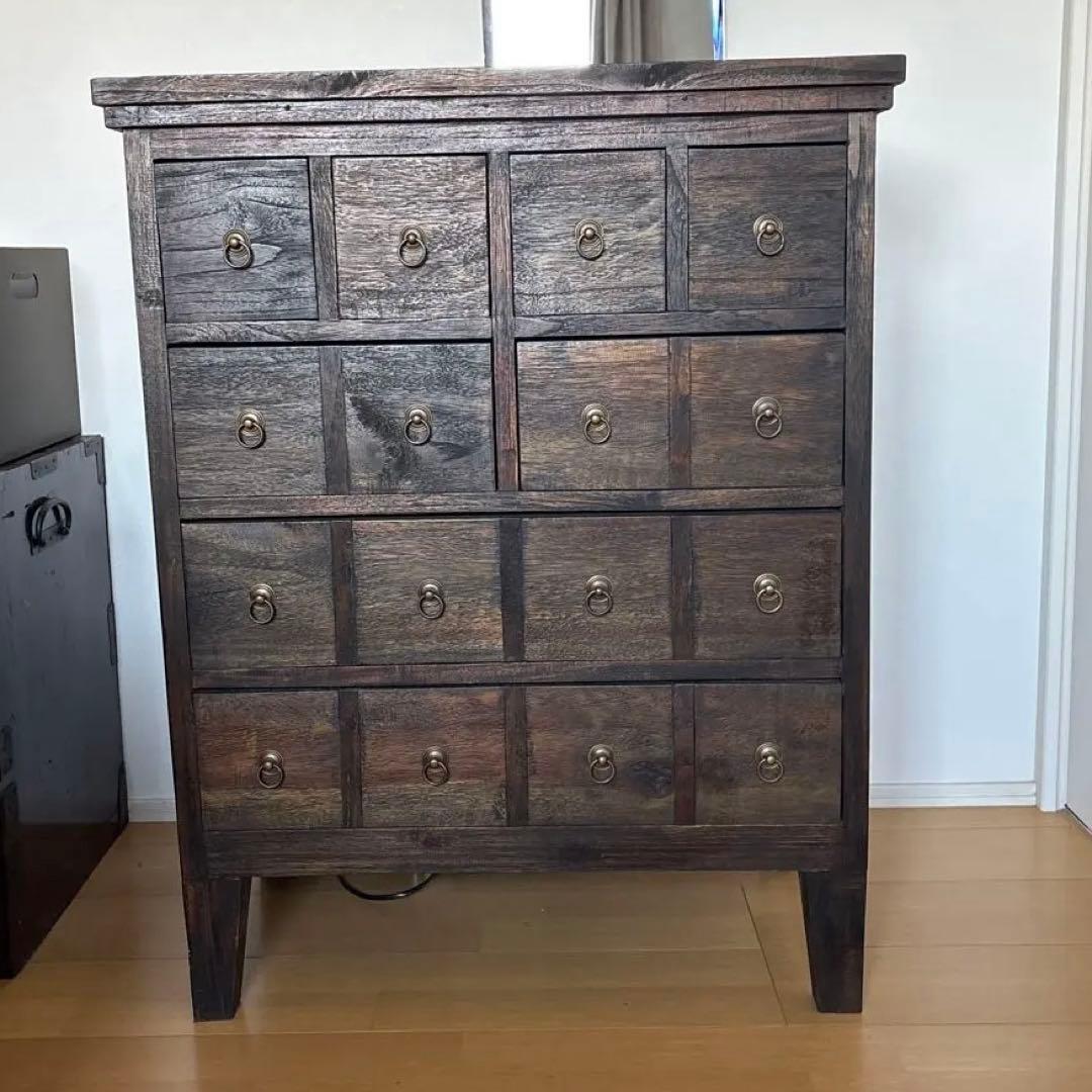 木製チェスト オールドチーク　ダークブラウン