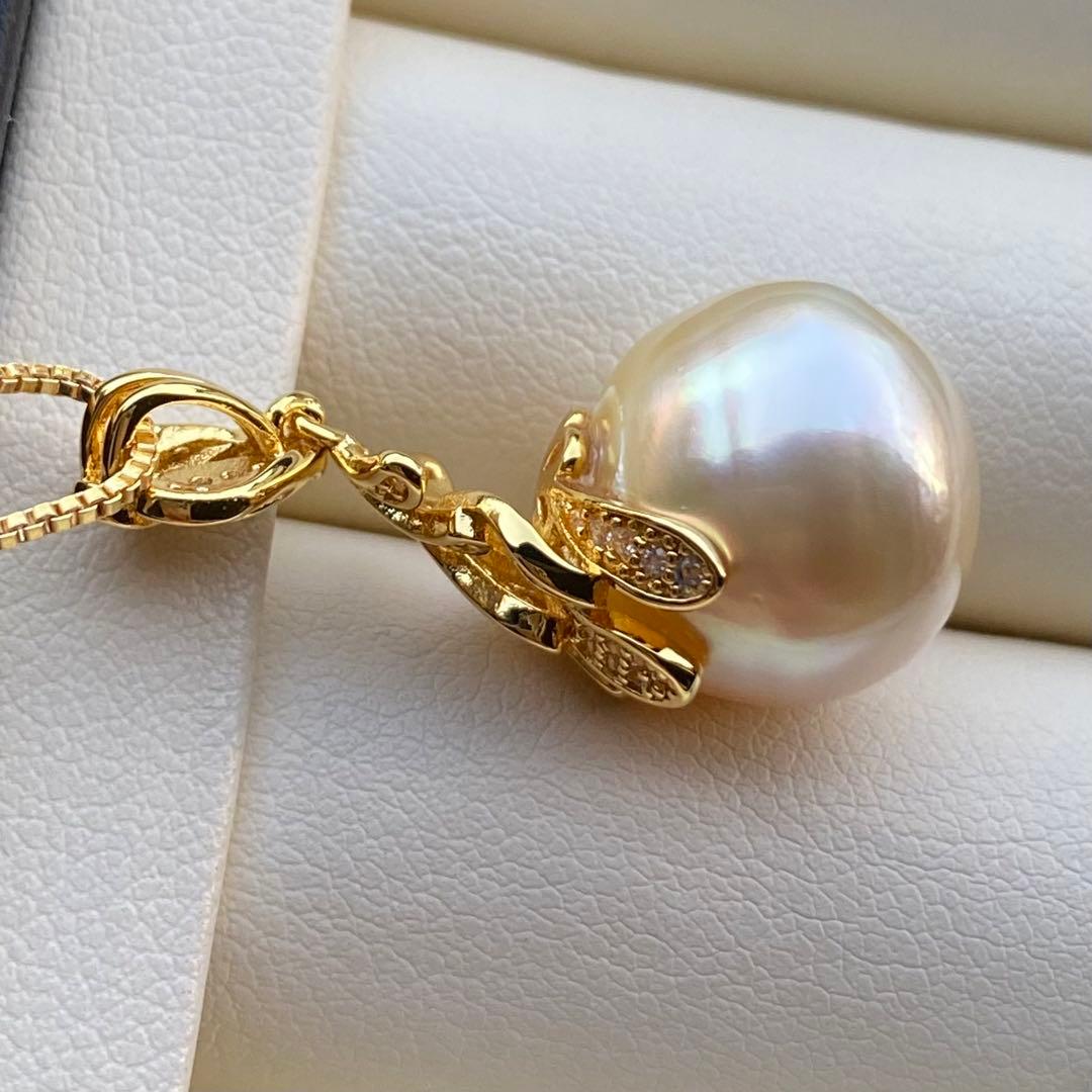 まとめ専用南洋白蝶真珠ネックレストップ　13.6mmシャンパンゴールドPT624