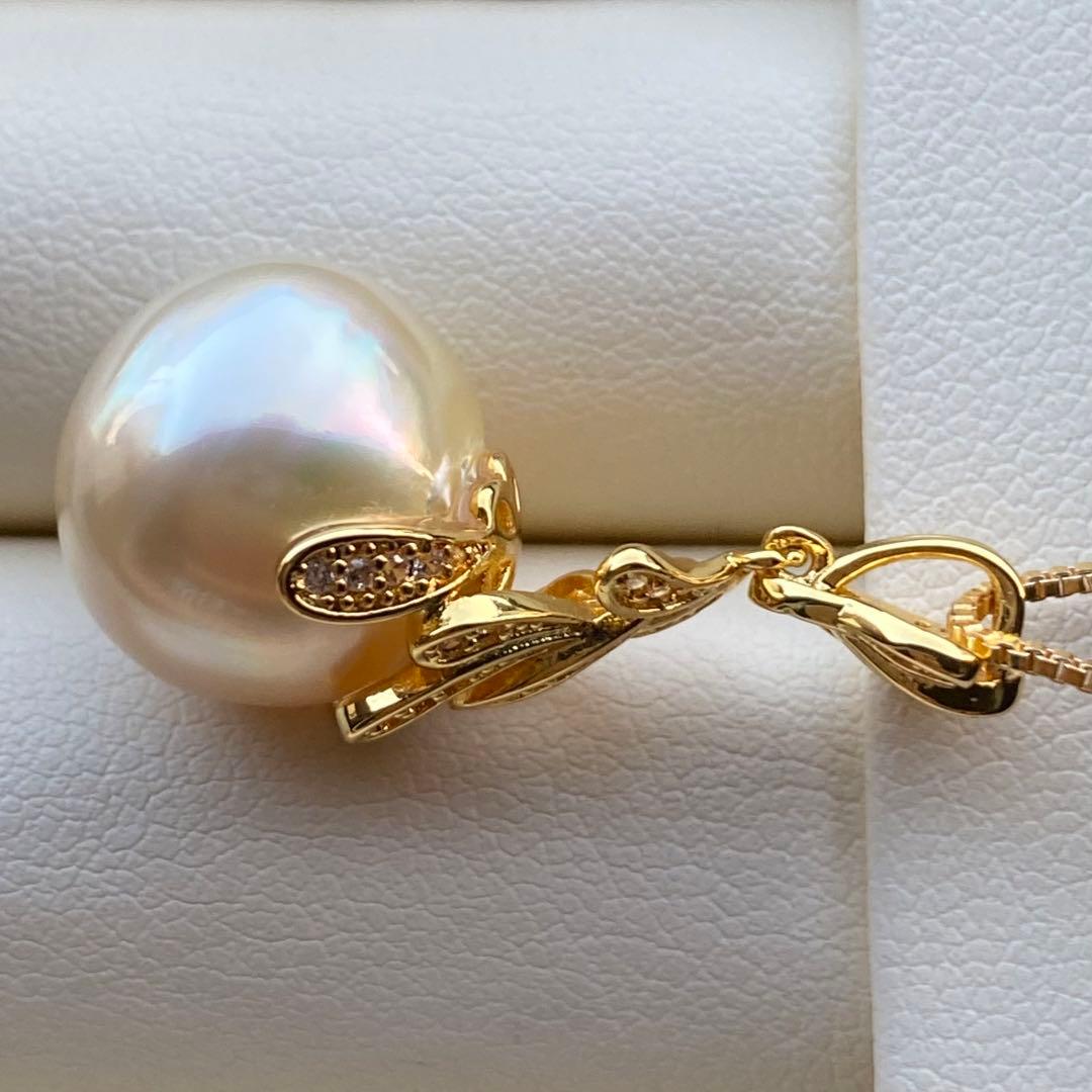 まとめ専用南洋白蝶真珠ネックレストップ　13.6mmシャンパンゴールドPT624