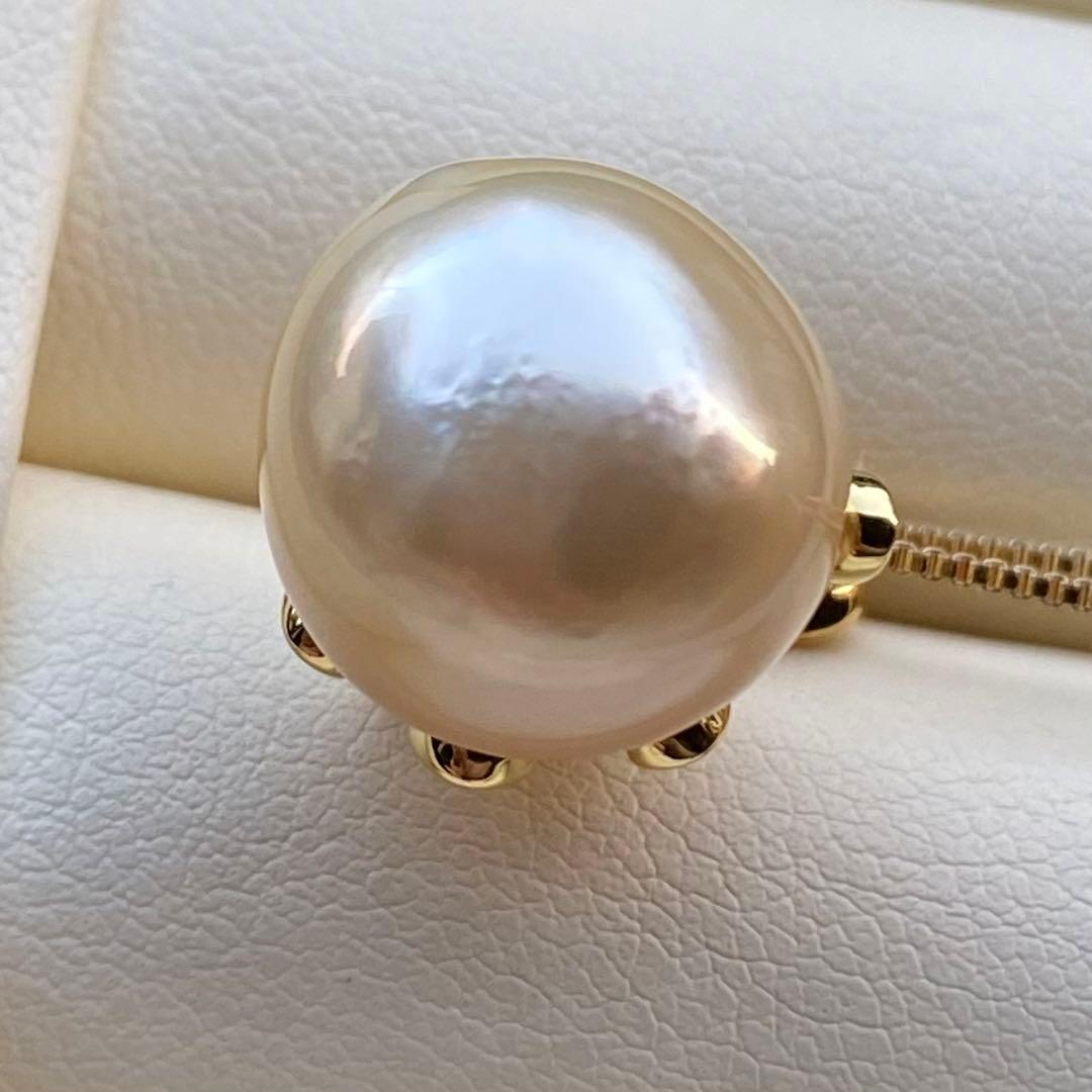 まとめ専用南洋白蝶真珠ネックレストップ　13.6mmシャンパンゴールドPT624