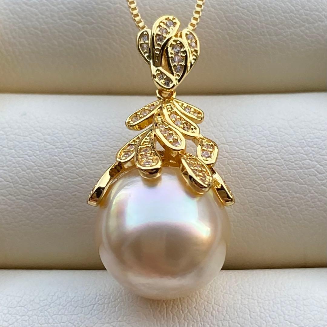 まとめ専用南洋白蝶真珠ネックレストップ　13.6mmシャンパンゴールドPT624