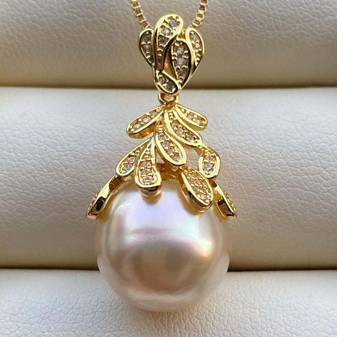 まとめ専用南洋白蝶真珠ネックレストップ　13.6mmシャンパンゴールドPT624