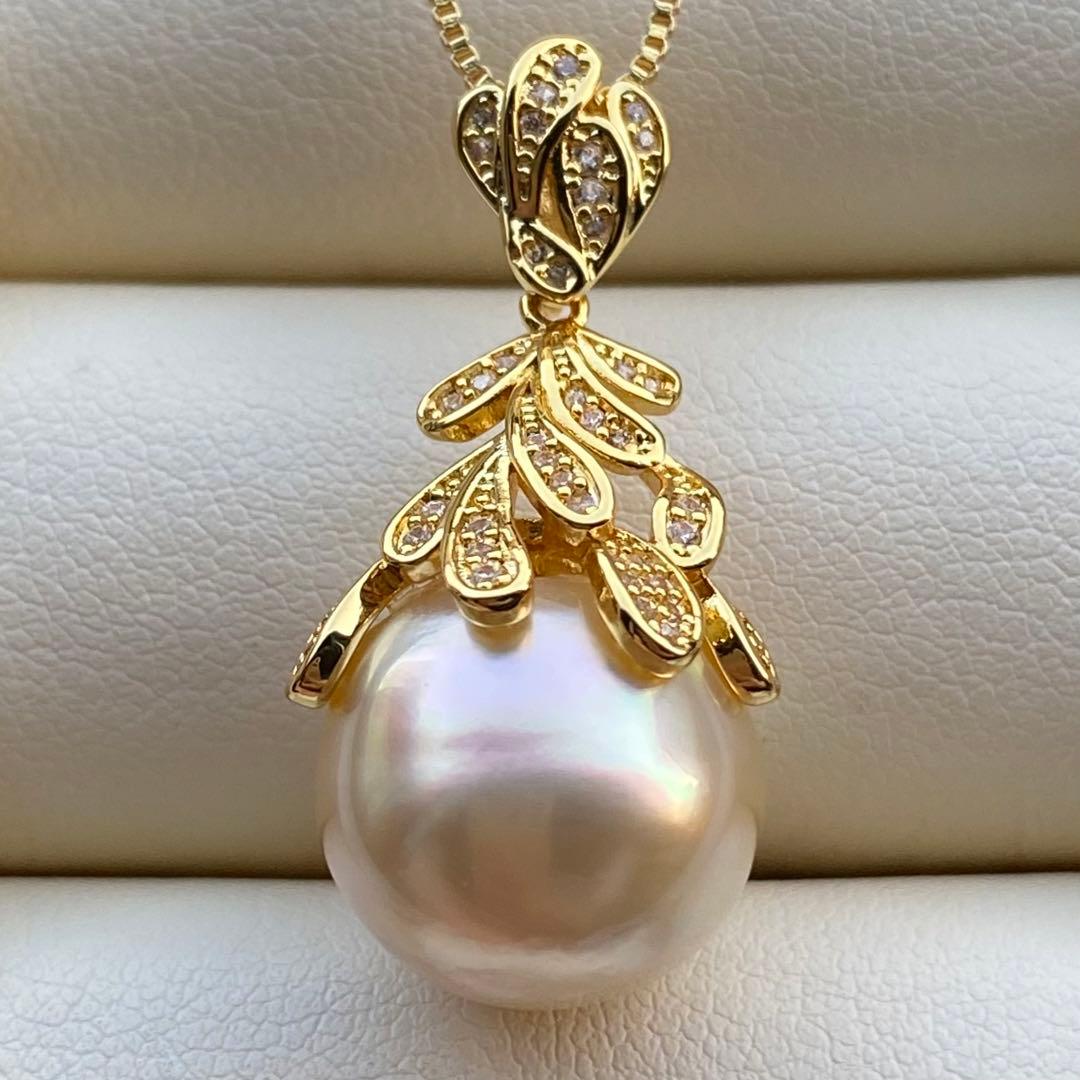 まとめ専用南洋白蝶真珠ネックレストップ　13.6mmシャンパンゴールドPT624