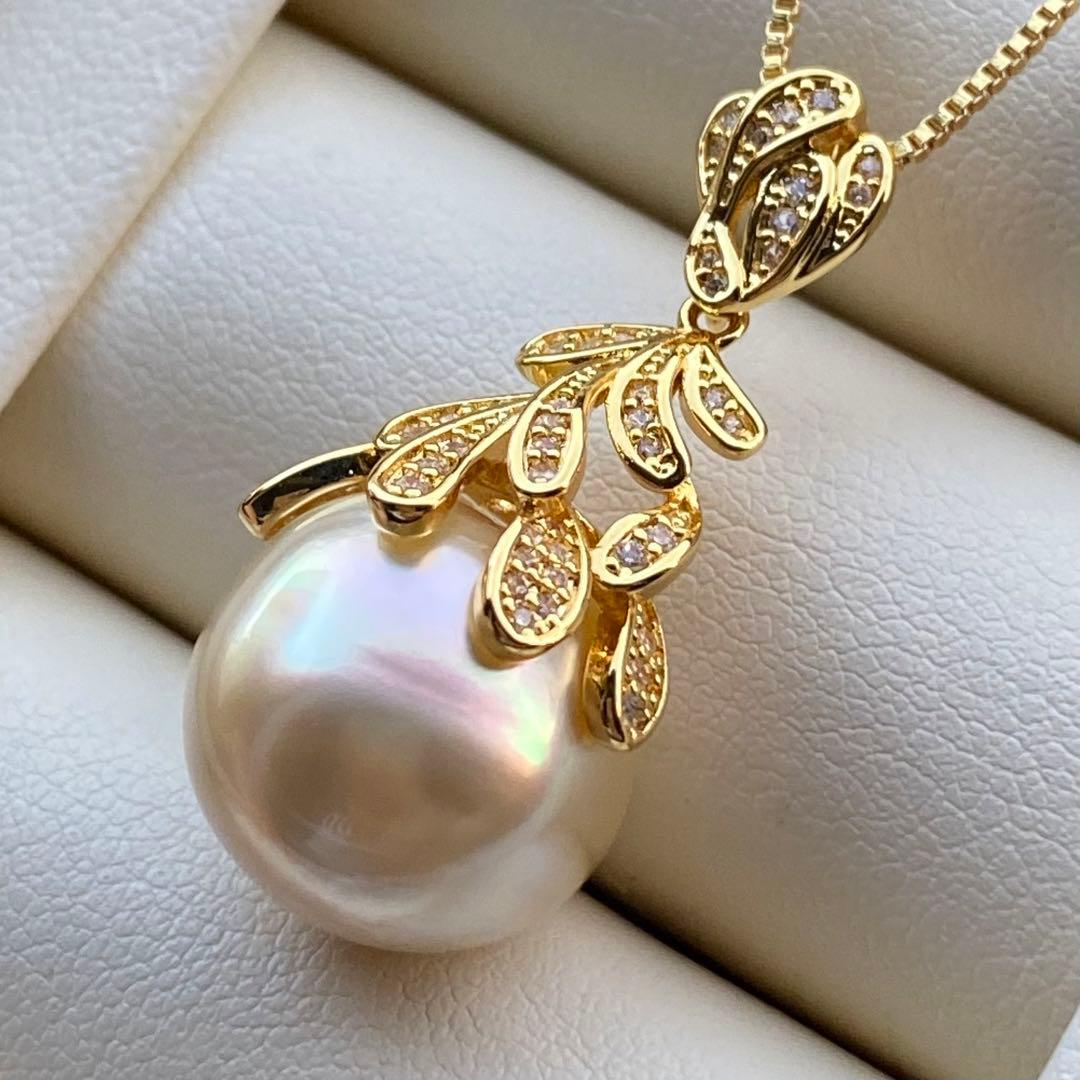 まとめ専用南洋白蝶真珠ネックレストップ　13.6mmシャンパンゴールドPT624