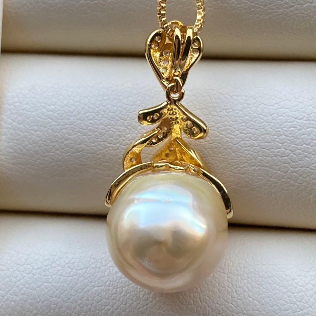 まとめ専用南洋白蝶真珠ネックレストップ　13.6mmシャンパンゴールドPT624