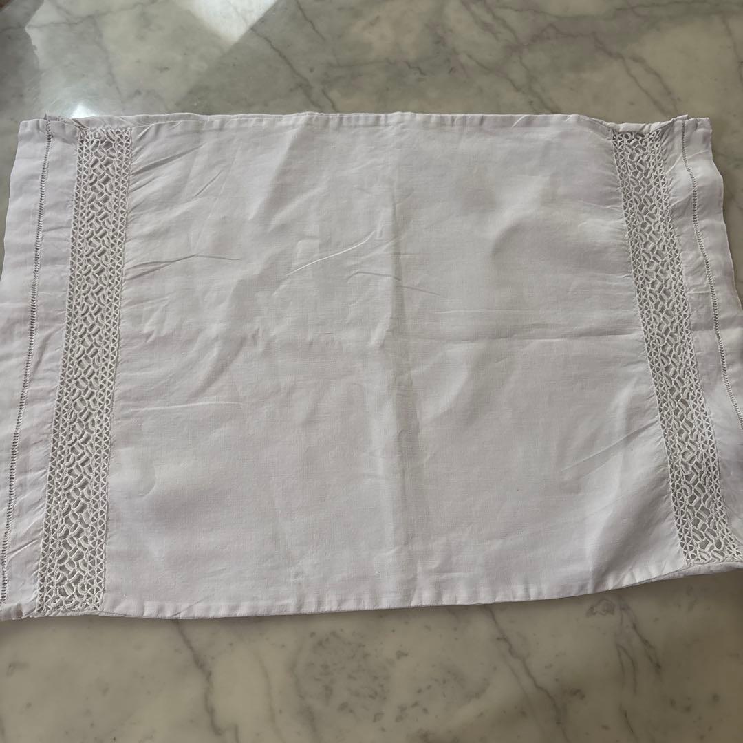 フランス　アンティーク　ヴィンテージ　ピローカバー　ホワイトレース