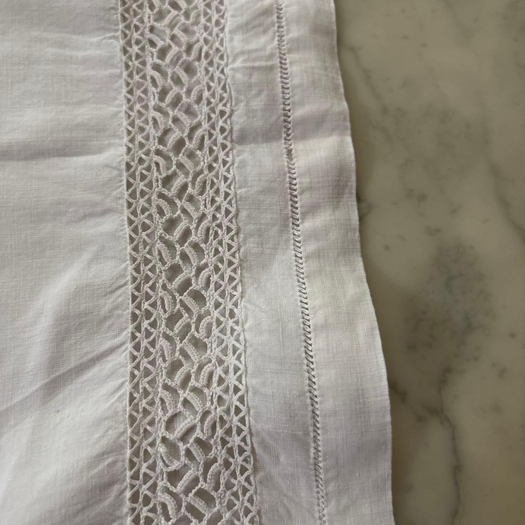 フランス　アンティーク　ヴィンテージ　ピローカバー　ホワイトレース