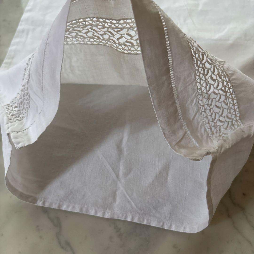 フランス　アンティーク　ヴィンテージ　ピローカバー　ホワイトレース