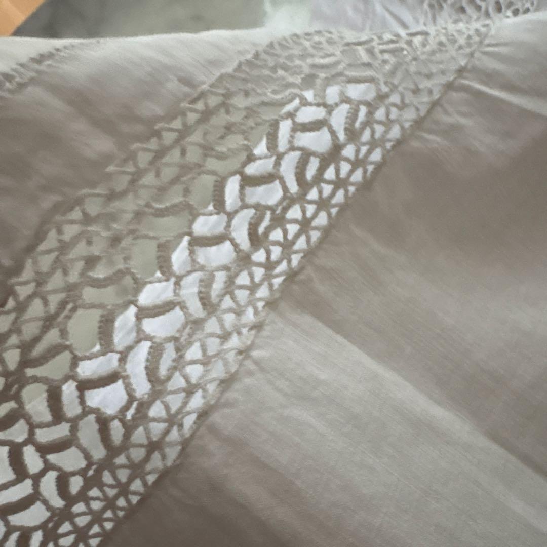 フランス　アンティーク　ヴィンテージ　ピローカバー　ホワイトレース