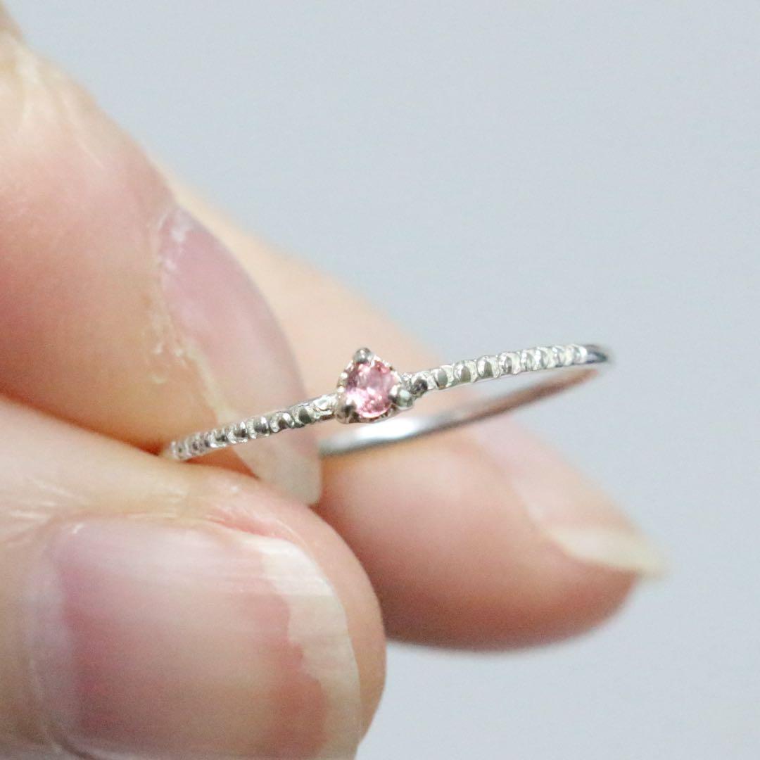 レア！淡いローズピンクの輝きベイリネナイト細身ミル打ちシルバーリング約11.5号