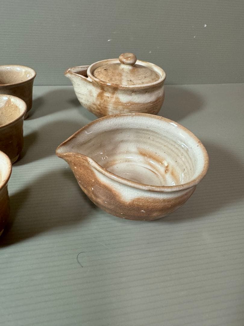 2865 萩焼　茶器セット　宝瓶1客　湯冷し1客　湯呑6客　未使用