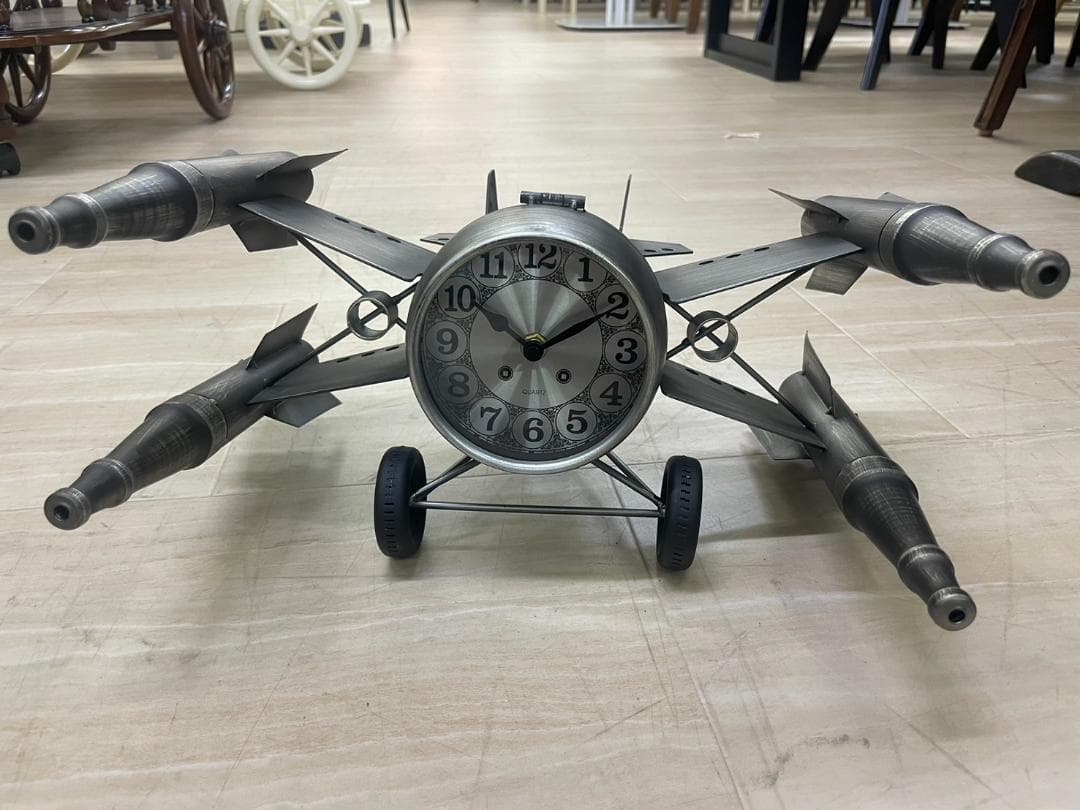 時計 置時計 戦闘機 飛行機 フロアクロック インダストリアル クロック ブリキ