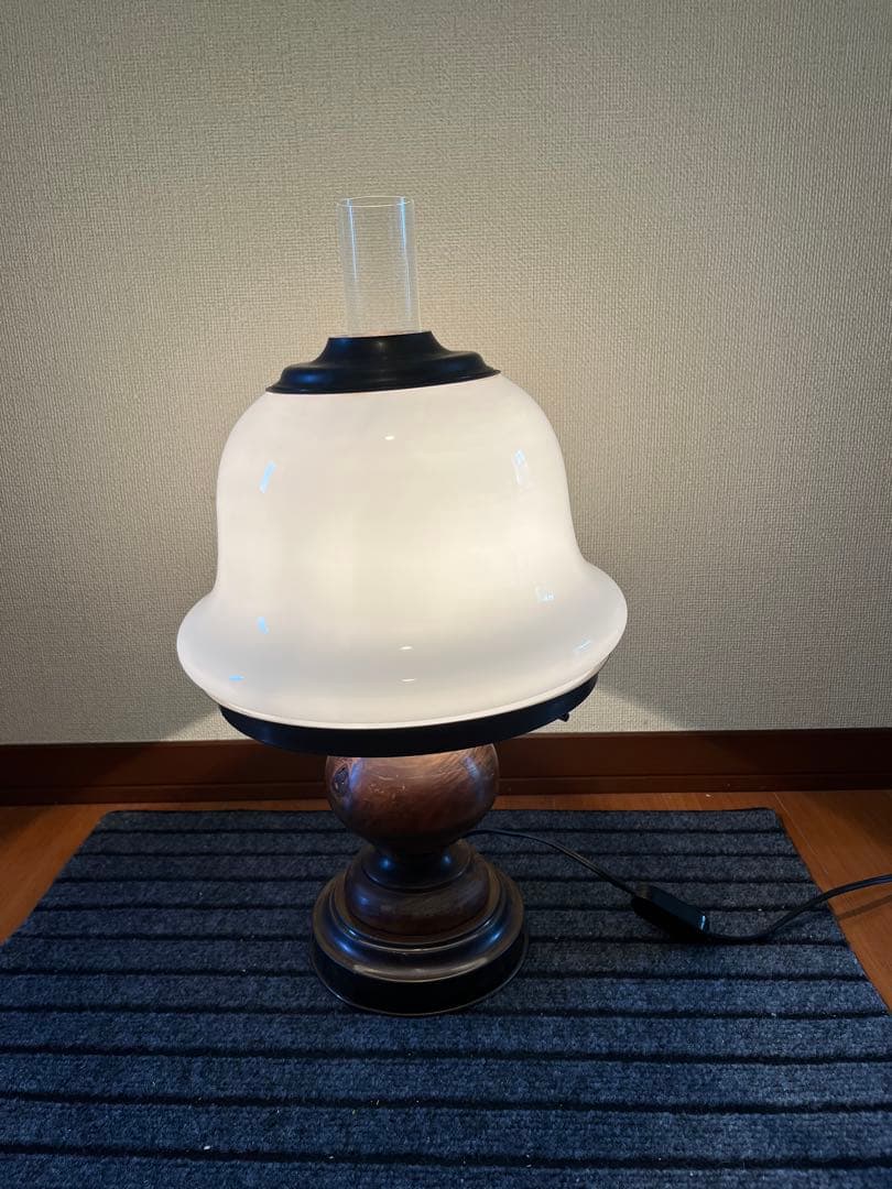 【大型】 オイルランプ風 ガラス電傘付 ライト 高さ50cm弱 管理A3330