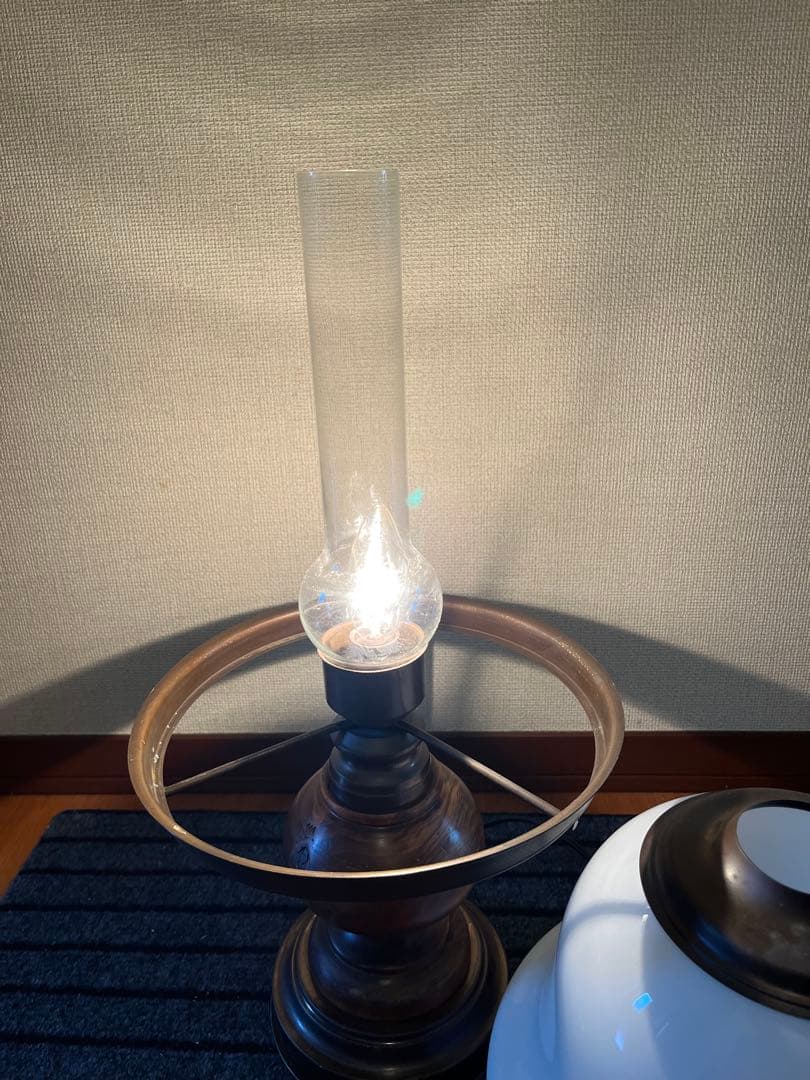 【大型】 オイルランプ風 ガラス電傘付 ライト 高さ50cm弱 管理A3330