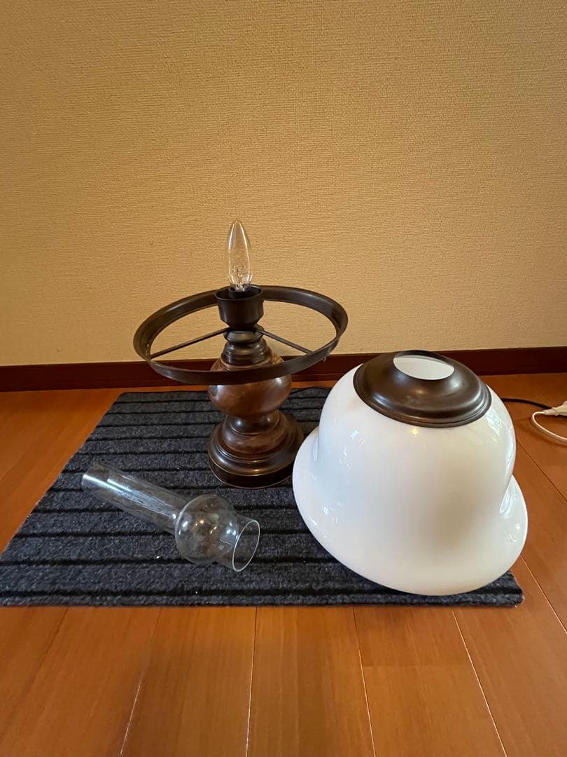 【大型】 オイルランプ風 ガラス電傘付 ライト 高さ50cm弱 管理A3330