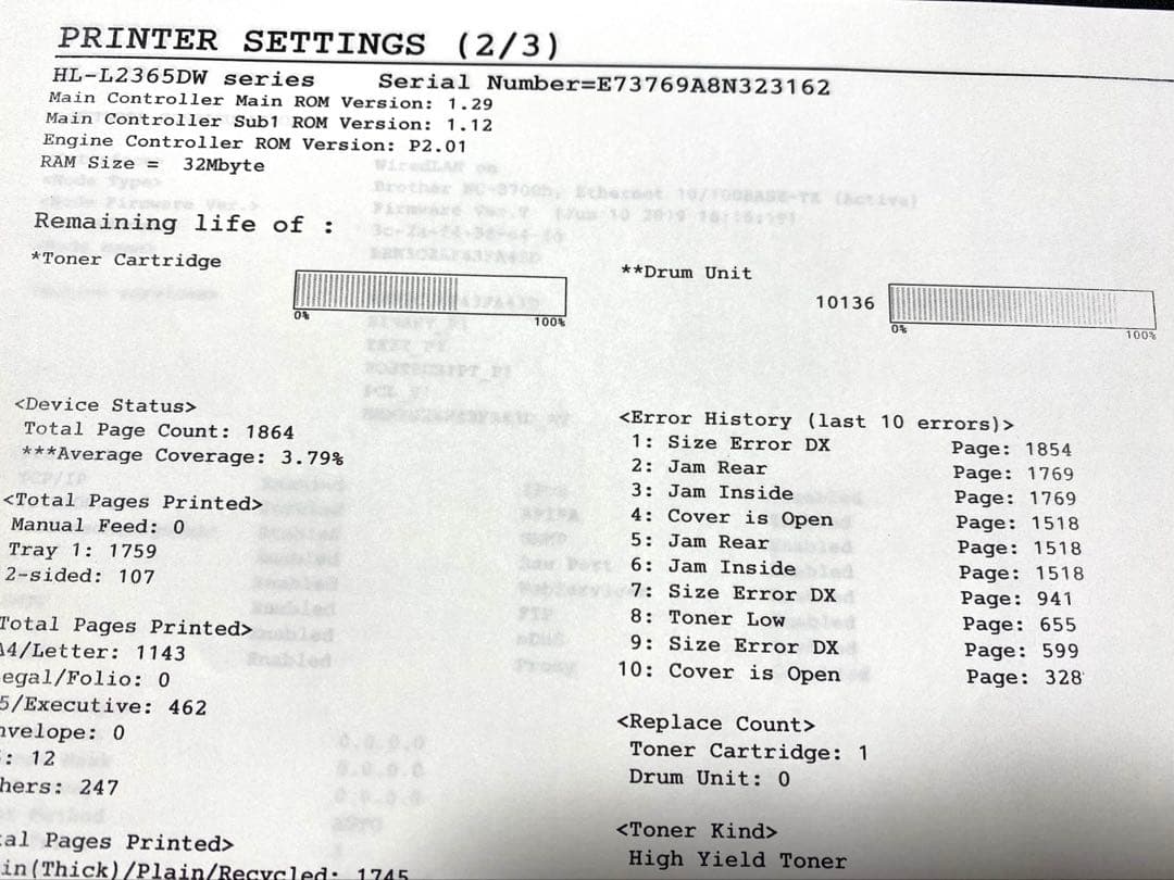 brother HL-L2365DWモノクロレーザープリンター