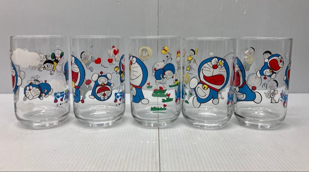 【昭和レトロ】ドラえもん ガラスコップ 5個セット 三ツ矢サイダー ノベルティ