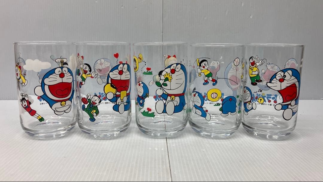 【昭和レトロ】ドラえもん ガラスコップ 5個セット 三ツ矢サイダー ノベルティ