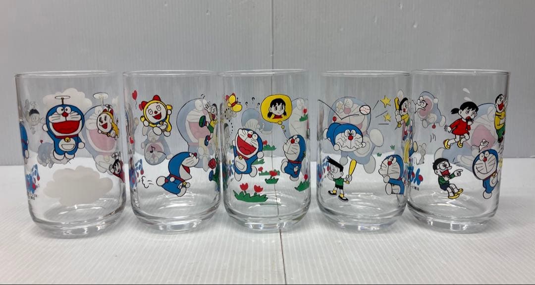 【昭和レトロ】ドラえもん ガラスコップ 5個セット 三ツ矢サイダー ノベルティ
