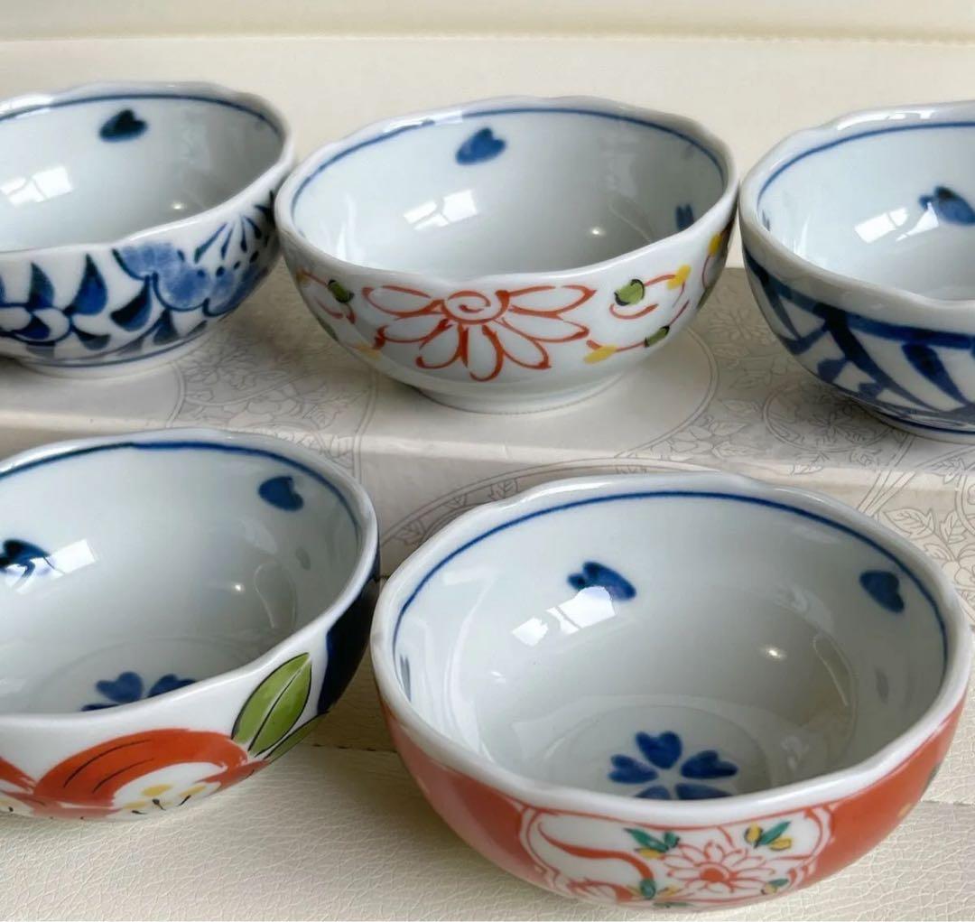 有田焼　清秀　窯元　小鉢揃　５枚　赤絵　染付　蛸唐草　色絵　古伊万里　箱付