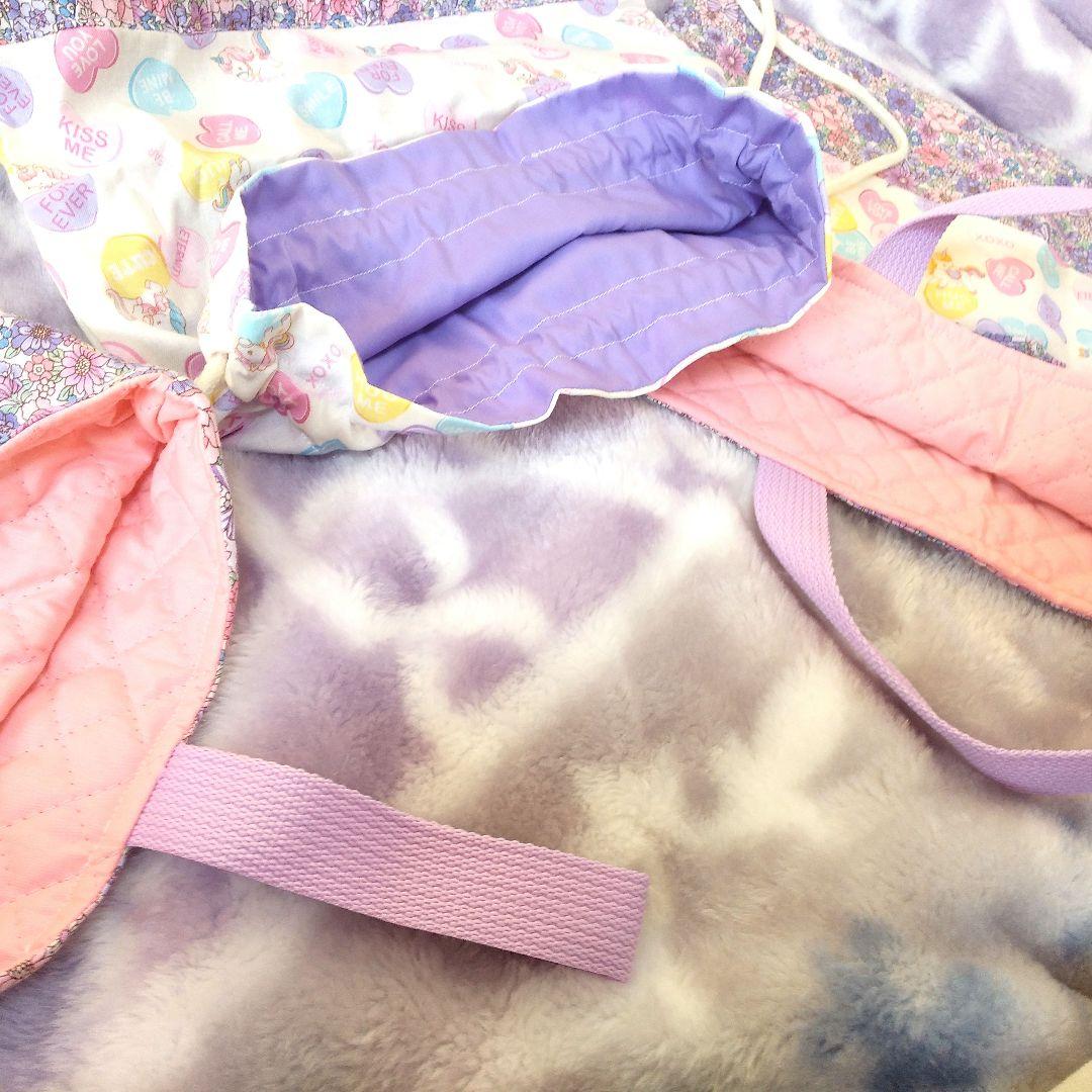 入園入学　紫リバティユニコーン柄キルティングレッスンバックナップザック上履き入れ