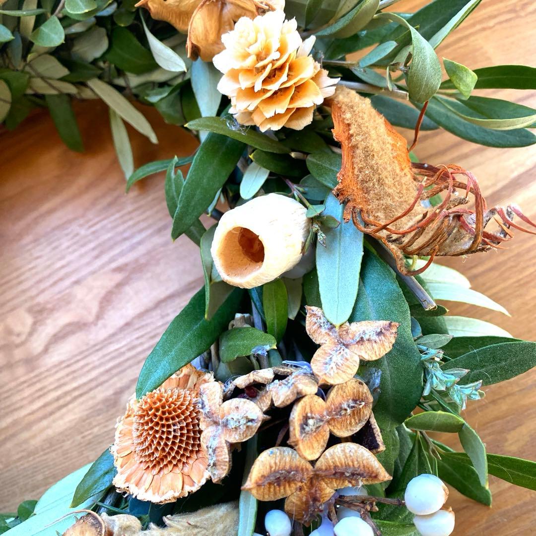 オリーブとユーカリの珍しい木の実のリース