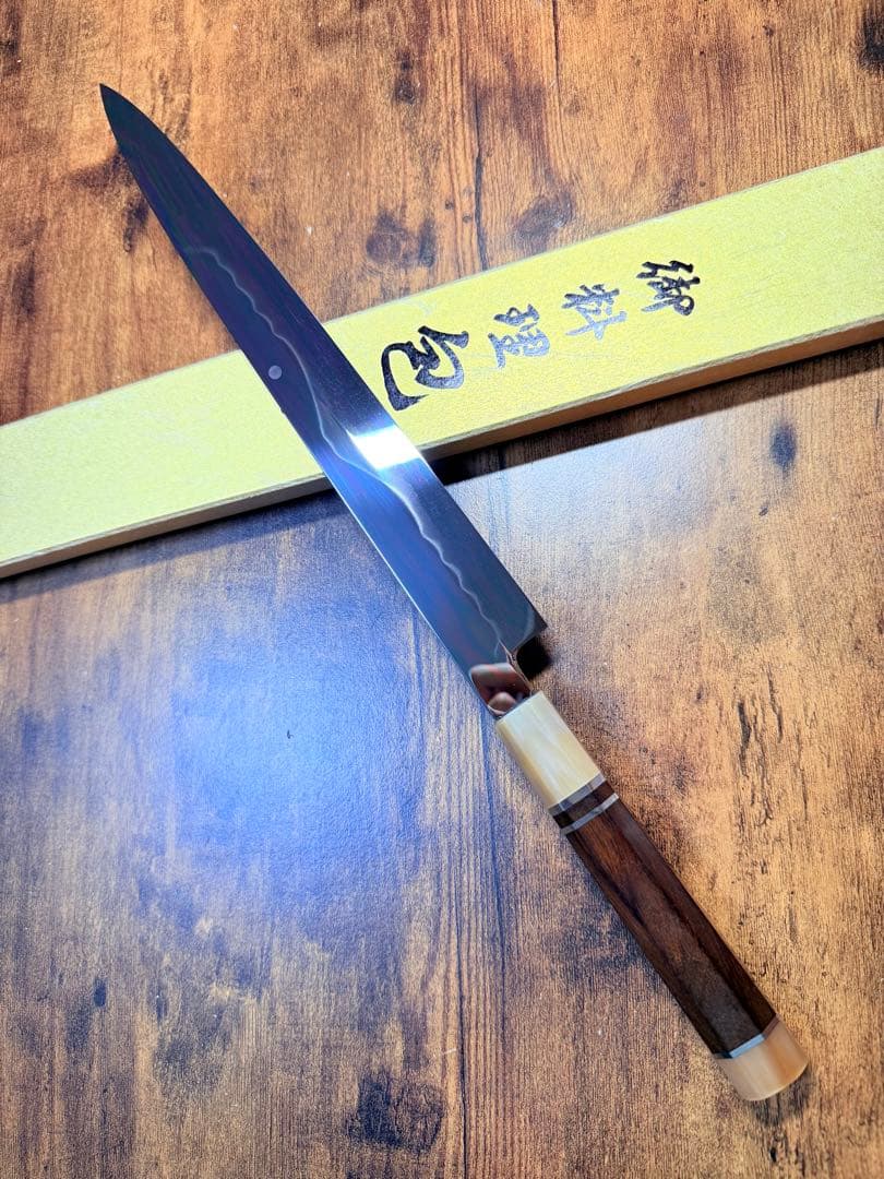 池田美和　刺身 柳刃　本焼　白紙鋼　富士山 全鏡面　尺　紫檀白水牛八角柄