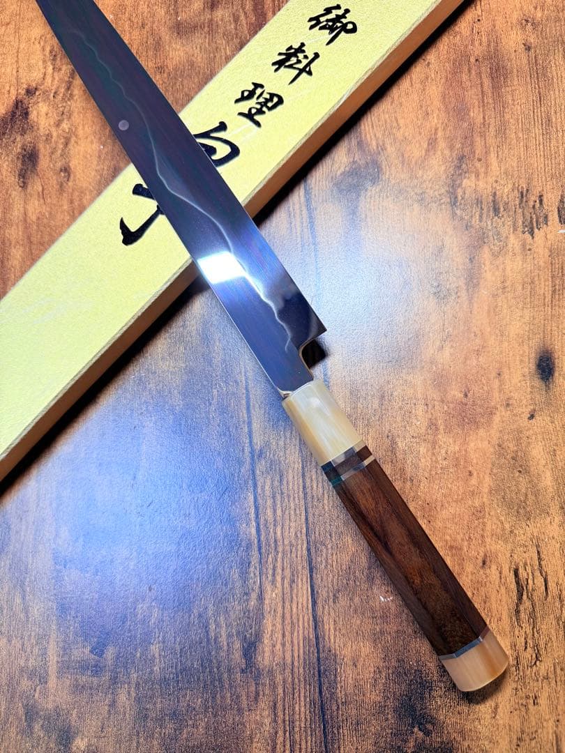 池田美和　刺身 柳刃　本焼　白紙鋼　富士山 全鏡面　尺　紫檀白水牛八角柄