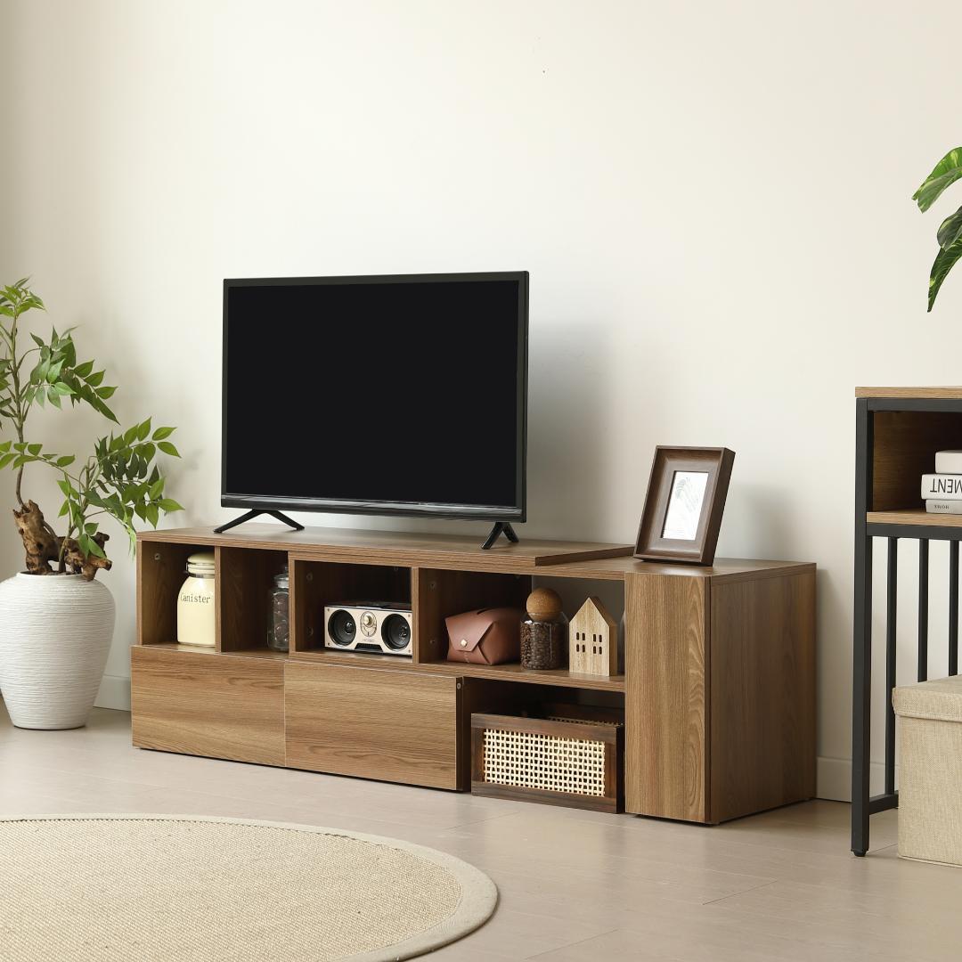 テレビ台 ローボード 収納 伸縮自由 L字収納　幅95～169cm　BROWN