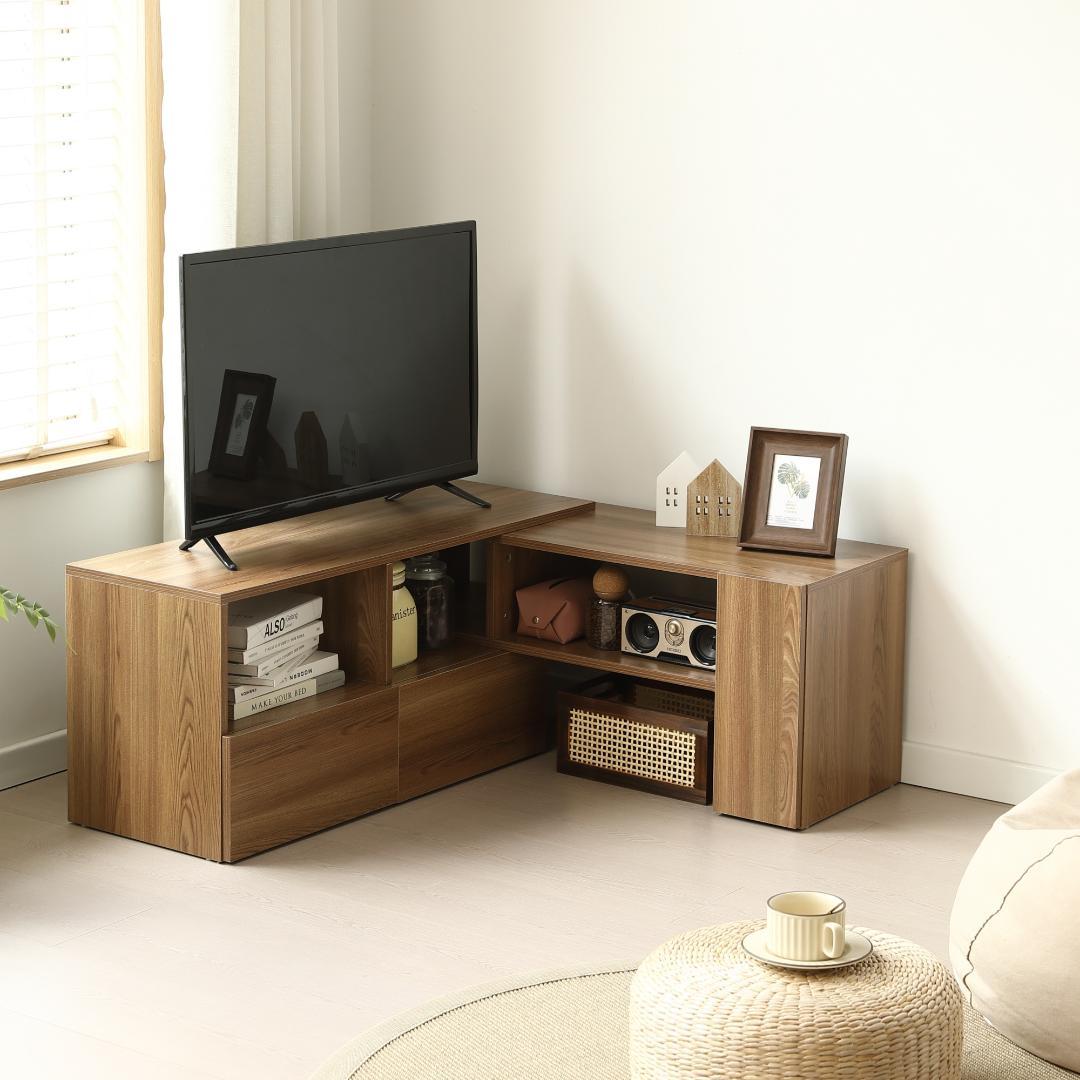 テレビ台 ローボード 収納 伸縮自由 L字収納　幅95～169cm　BROWN