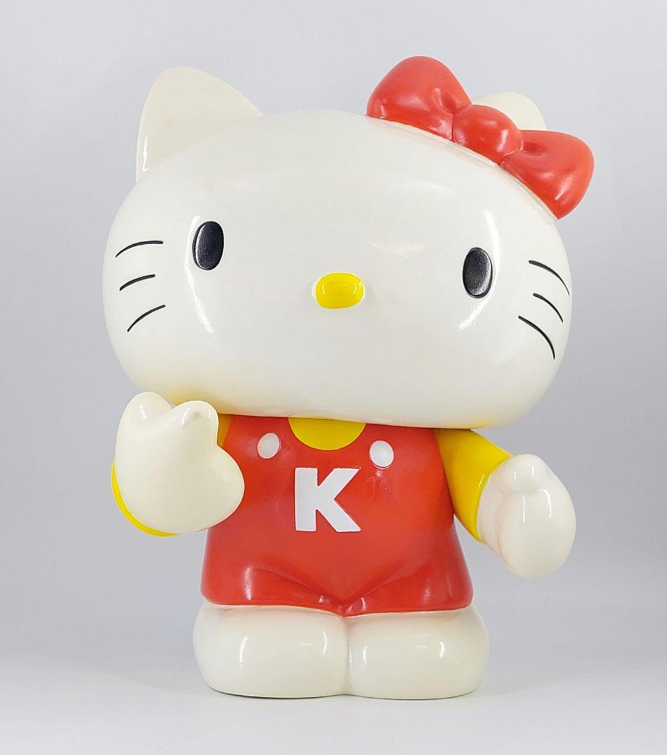 昭和レトロ ハローキティ 貯金箱 赤×黄色 ソフビ 特大サイズ 1976