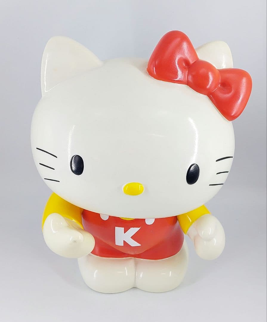 昭和レトロ ハローキティ 貯金箱 赤×黄色 ソフビ 特大サイズ 1976