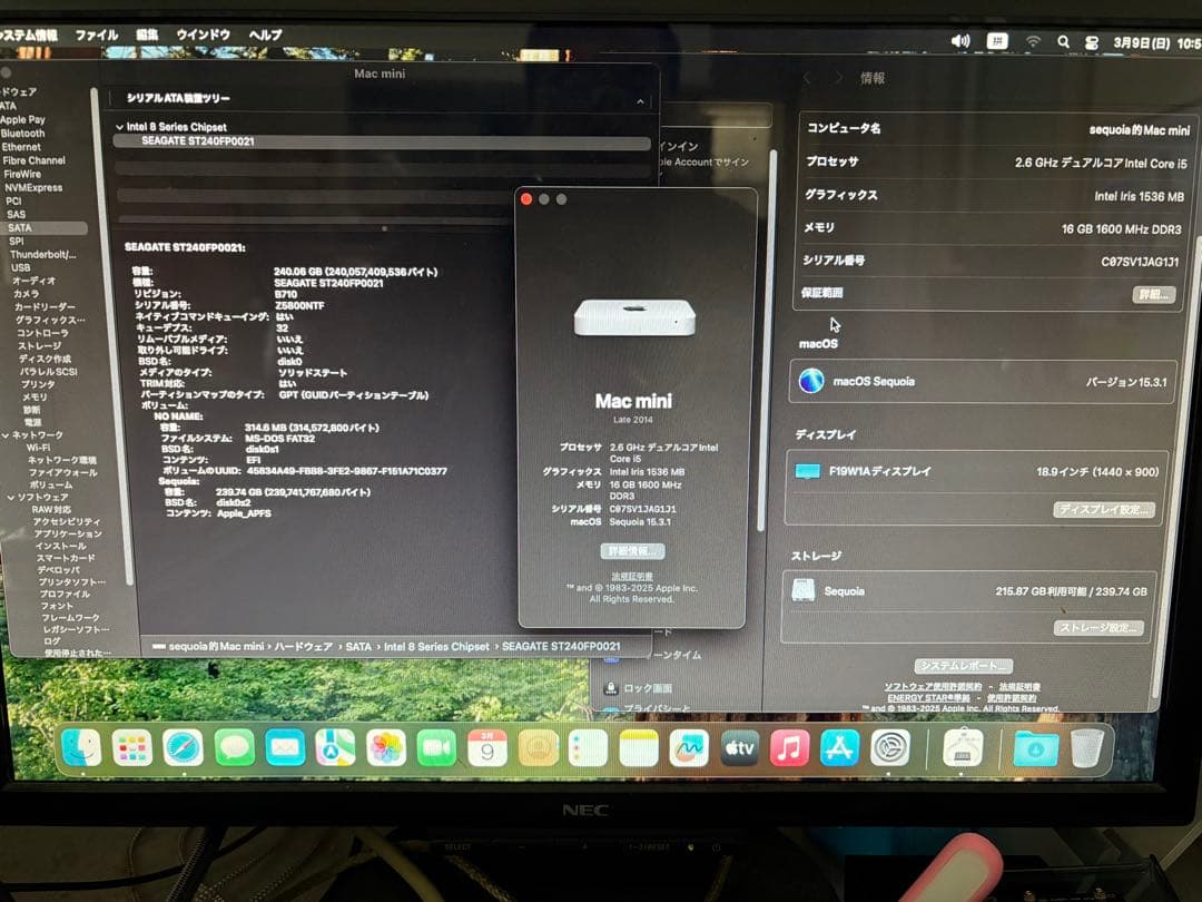 中古Macmini (Late2014) CPU: i5 メモリ：16GB