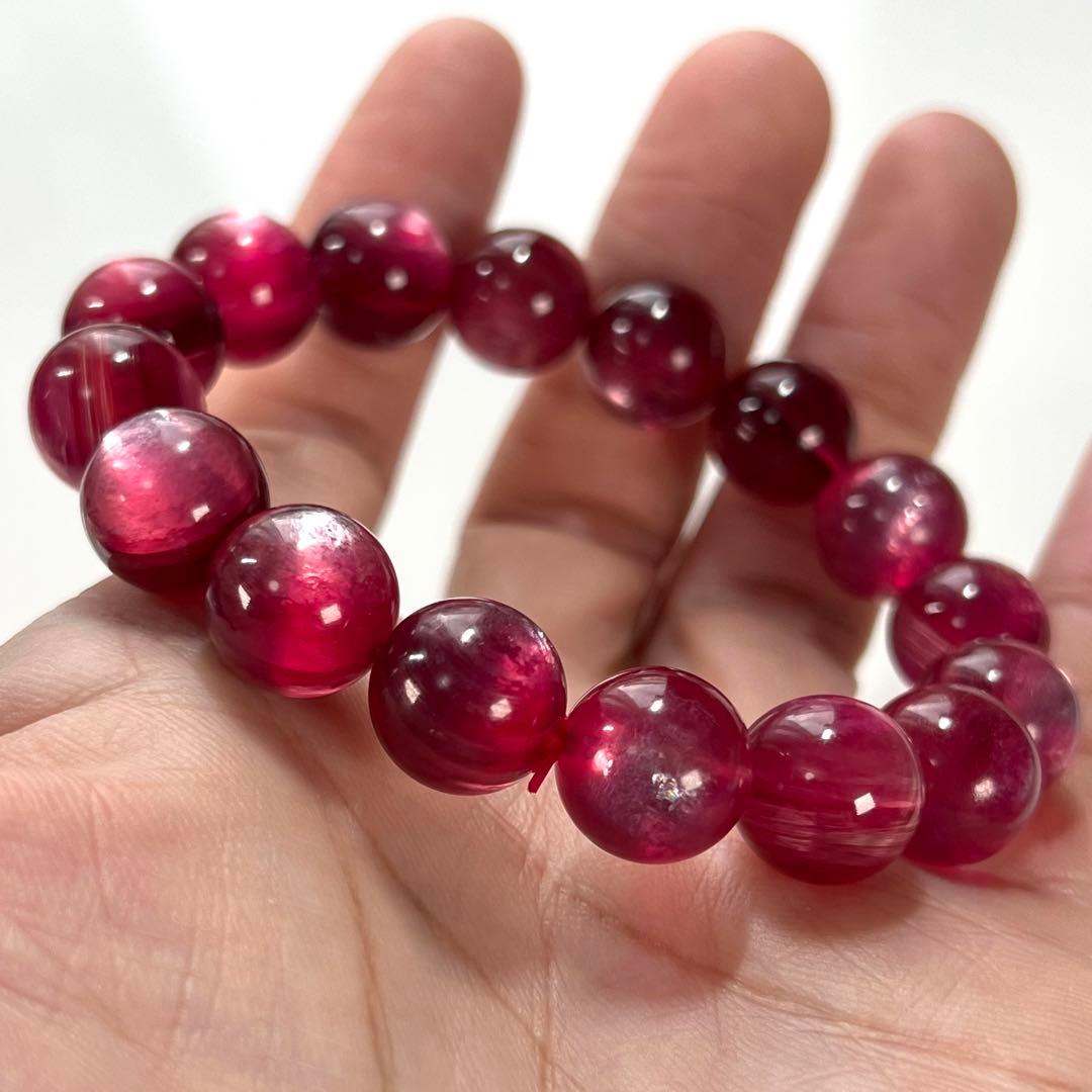 最高級　濃厚　ラズベリーピンクマイカブレスレット　9