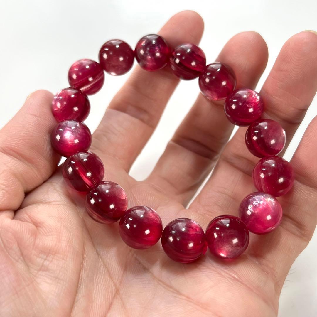 最高級　濃厚　ラズベリーピンクマイカブレスレット　9