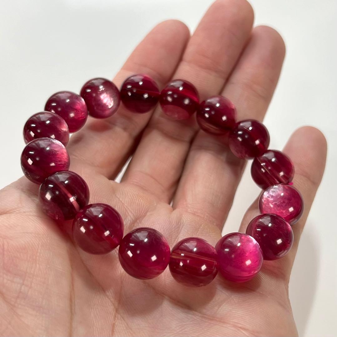 最高級　濃厚　ラズベリーピンクマイカブレスレット　9