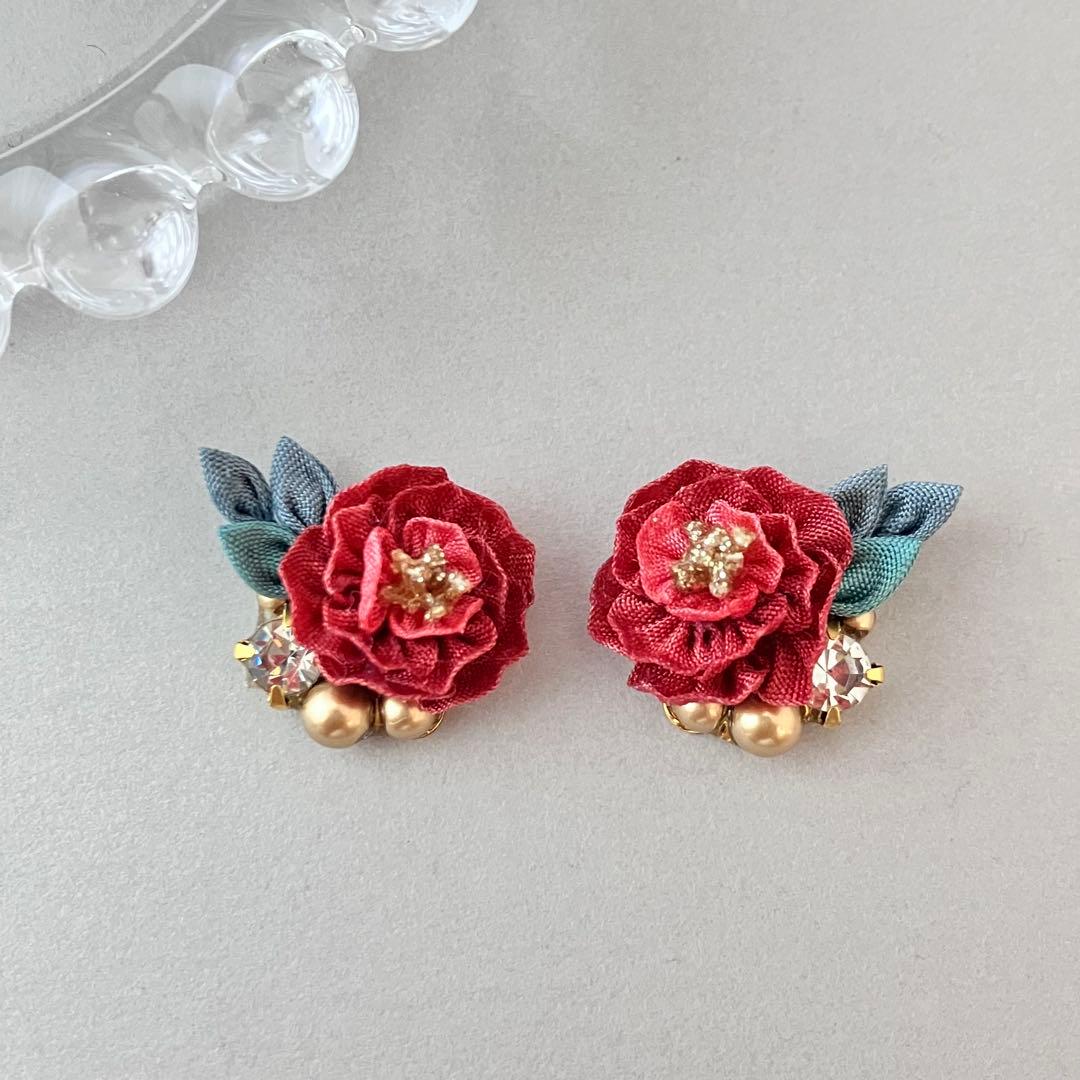 no.686 ブルー　ピアス　イヤリング　和風　つまみ細工　着物