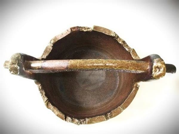 備前焼 佐藤苔助 手桶花入 焼き締 逸品 共布 共箱