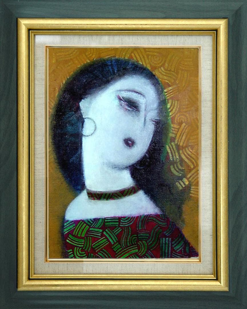 油絵 菅家令子 絵 絵画 インテリア 額付(銀) F4-12023 女性像