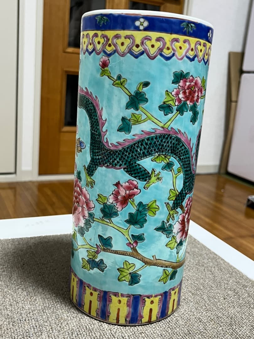 中国美術 大清同治年製 帽筒陶器 龍鳳呈祥 年代品 骨董