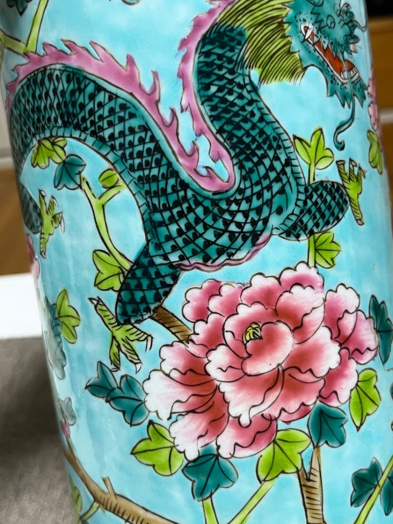 中国美術 大清同治年製 帽筒陶器 龍鳳呈祥 年代品 骨董