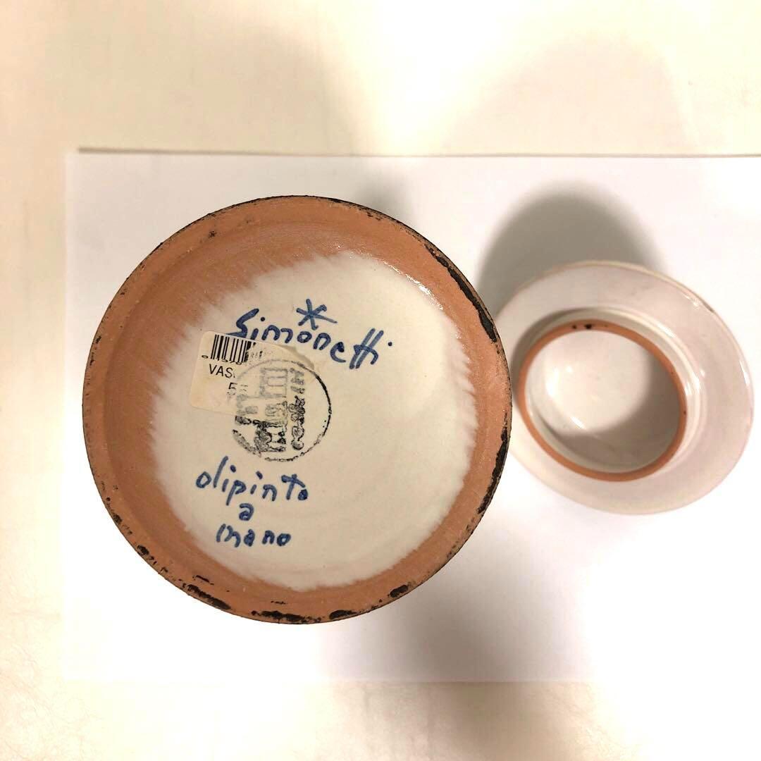 【未使用】SIMONETTI　陶磁器ポット　蓋付　イタリア製　手書き装飾