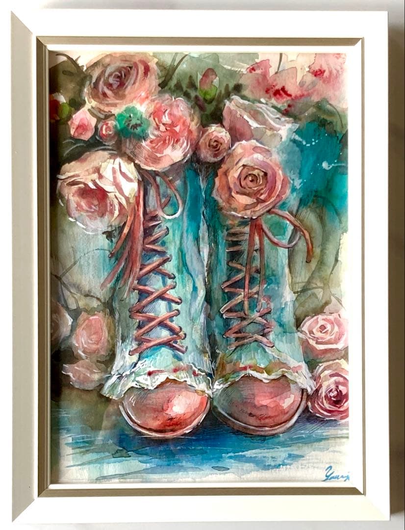 水彩画 原画 ブーツ