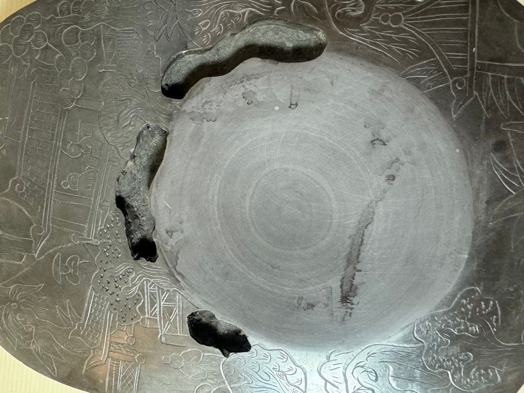 2911 中国古硯　人物文字彫刻　中国骨董　書道具