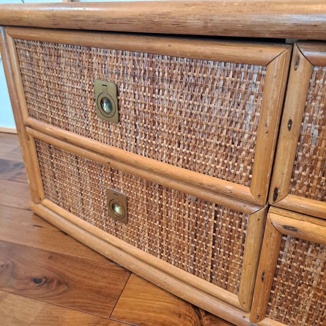 【アンティーク】籐 ラタン サイドボード チェスト ローボード 4杯 古道具