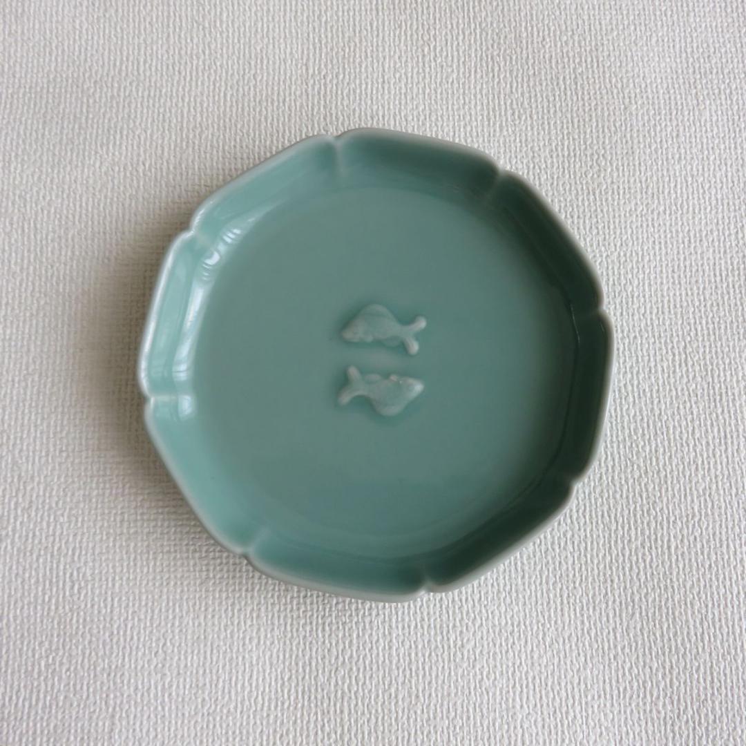 たち吉　青磁双魚　六角双魚　銘々皿　各5枚