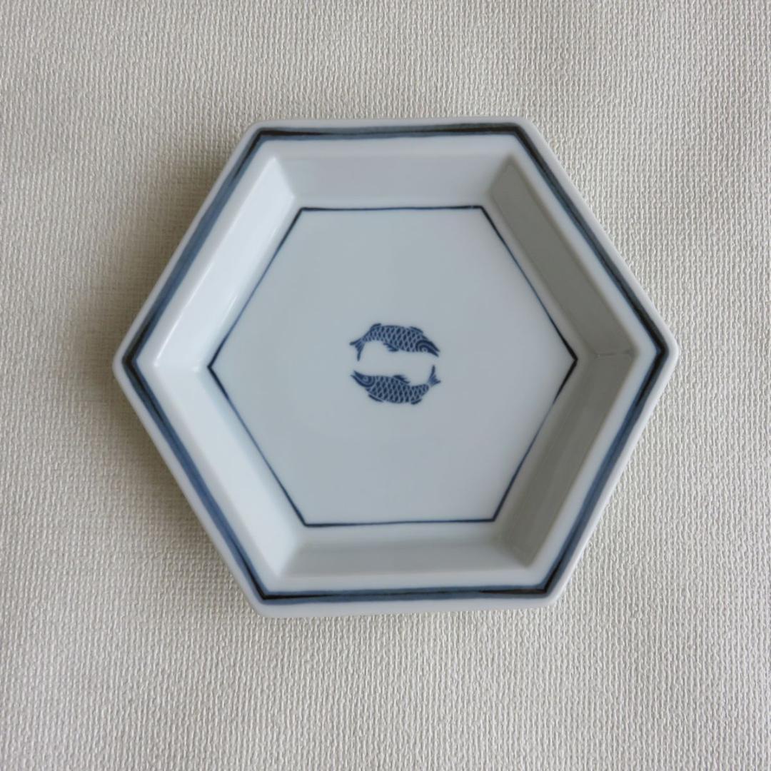 たち吉　青磁双魚　六角双魚　銘々皿　各5枚